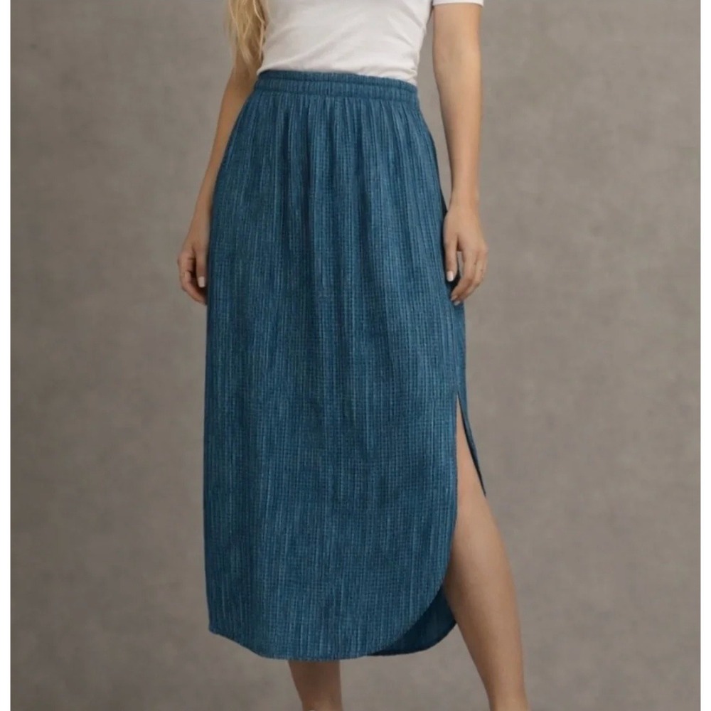 Sabina Musayev x Anthropologie Odelle Teal Pleated Plisse Tulip Hem Midi Skirt S